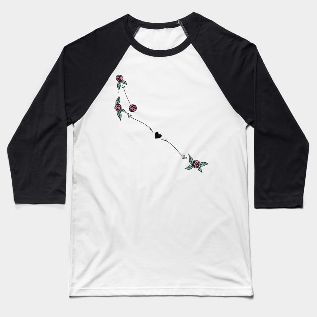 Apus (Bird of Paradise) Constellation Roses and Hearts Doodle Baseball T-Shirt by EndlessDoodles